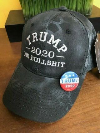 Trump 2020 No Bull $hit Kryptek Typhon Hat Black Camo Maga Trump 2020 Pin
