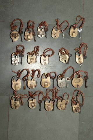 20 Pc Old Brass Handcrafted Different Small Unique Padlocks,  Rich Patina