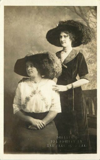Rppc Mother & Daughter In Ostrich Plume Hats,  Dresser 