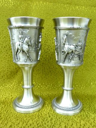 Pewter Goblets Cup Wine Shot Glass Miniature Ornate Horses Collectible