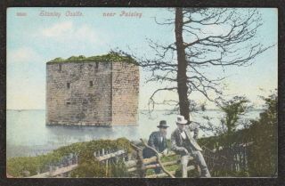1908 Two Men Near Stanley Castle Paisley Postcard Scotland Abandoned Castle