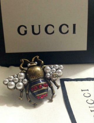 Gucci Bee Ring With Crystals And Pearls