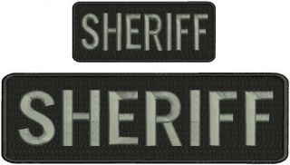 Sheriff Embroidery Patches 3x10 And 2x5 Hook On Back Grey