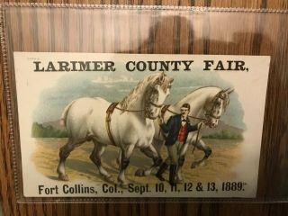 Larimer County Fair Fort Collins Colorado 1889 Postcard Sized Trade Card