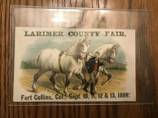 Larimer County fair Fort Collins Colorado 1889 Postcard Sized Trade Card 2