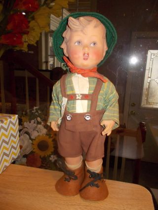 Vintage Mi Hummel Goebel 12 " Vinyl Doll Boy W/hat & Hang Tag