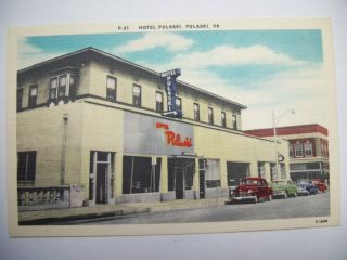 Hotel Pulaski,  Pulaski Vagina Linen Postcard.  Printed U.  S.  A.  Old Cars Color Nr
