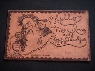 Hello Merry Christmas And Happy Year W.  S.  Heal 1906 Leather Postcard