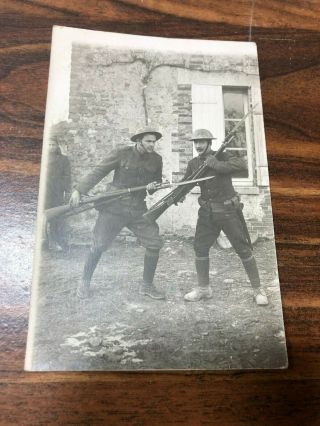 Rppc Wwi American Or British Soldiers Posing With Rifles And Bayonets