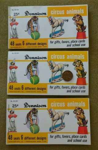 3 Vintage Packs Of Circus Animal Stickers By Dennison 80 - 929