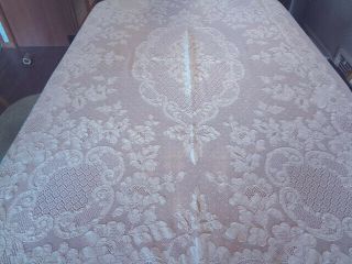 Fabulous Vintage White French Alencon Lace Tablecloth 2