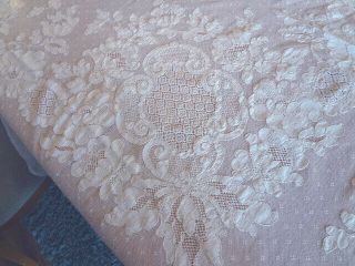 Fabulous Vintage White French Alencon Lace Tablecloth 4