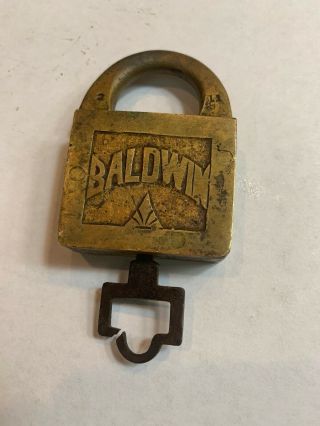 Rare Very Unusual Old Brass Padlock Lock Baldwin With Key