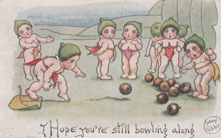 Vintage Postcard Artist May Gibbs " Hope Your Still Bowling " 1910s