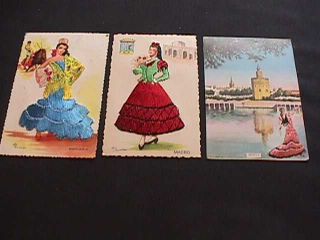 3 Embroidered Costumes Of Spain Andalucia,  Madrid & Sevilla Postcards