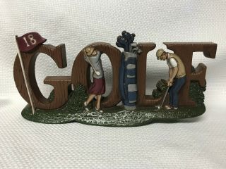Faux Wood Wall Hanging " Golf " With Lady & Gent Golfers Homco 1998 Euc