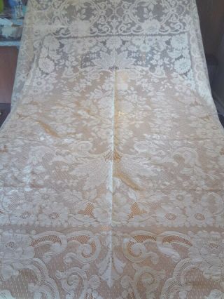 Stunning Vintage Off White French Alencon Lace Tablecloth