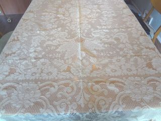 Stunning Vintage Off White French Alencon Lace Tablecloth 2