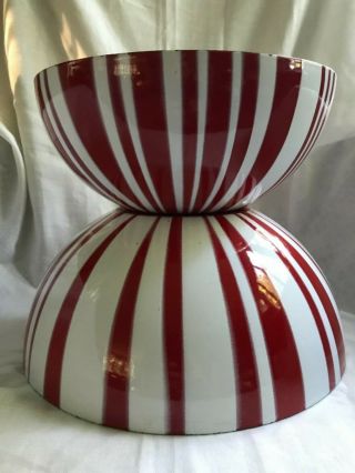 2 Cathrineholm Norway Mid Century Modern Enamel Bowls Red & White Stripe