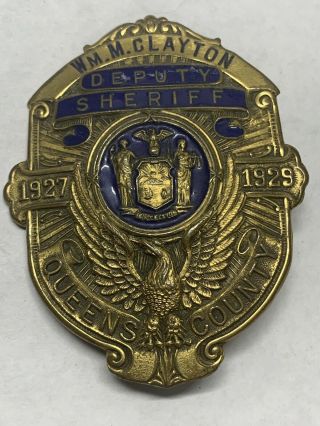 Obsolete 1929 Queens County Ny Deputy Sheriff Badge Hallmarked Dieges & Clust