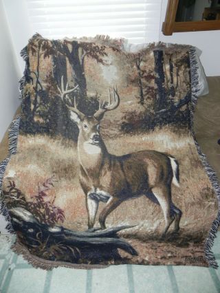 Large 70 X 55 Buck Deer Stag Tapestry Wall Hanging Cabin Decor Linda Picken