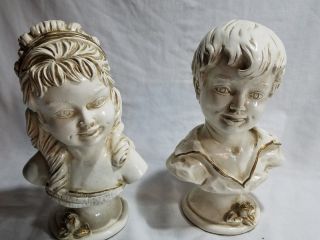 Vintage 1962 Universal Statuary Corp Figurine Busts Boy & Girl 10 " S745b S745g