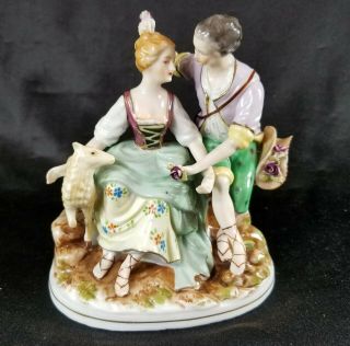 Maruyama Occupied Japan Dutch Couple With Lamb Vintage Porcelain Figurine