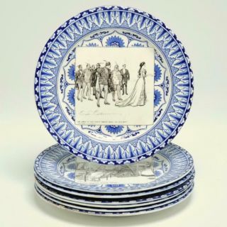 Rare Royal Doulton Set Of 7 Gibson Girls 10.  5 " Blue/white Dinner Plates 1900s