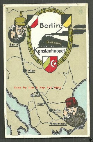 Balkan Express Train Balkanzug Map Germany Turkey 1917 Ww I