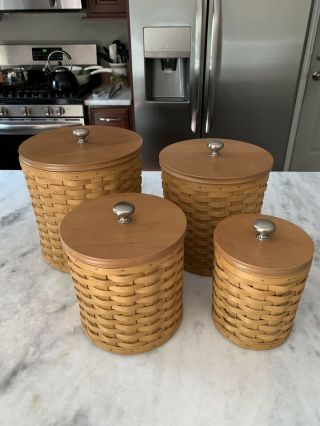 Longaberger Canister (4) Set With Plastic Inserts With Lids 2003