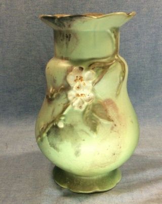 Weller Large Vase 9 1/2 " Tall With White Flowers Raised Best Offered Enabled