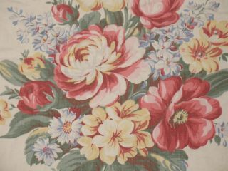4 Vtg Pink Rose Cottage Floral Bouquet Barkcloth Era Cotton Decor Fabric Pillow