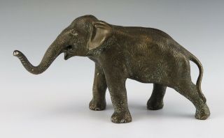 Antique Chinese Cast Bronze Detailed Good Luck Trunk Up Elephant Statue
