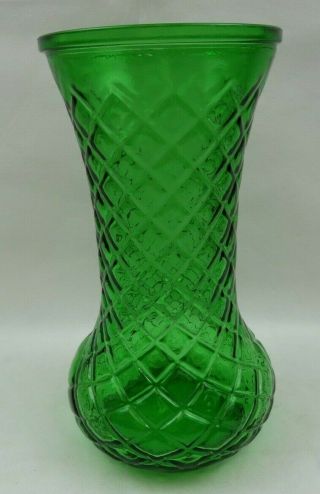 Vintage Hoosier Clear Green Glass Vase Waffle Diamond Cut