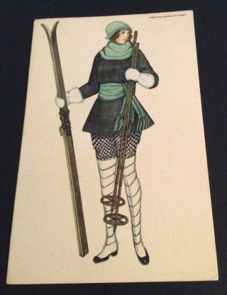 Vintage Mela Koehler Art Nouveau Fashion Lady Skier B.  K.  W.  I.