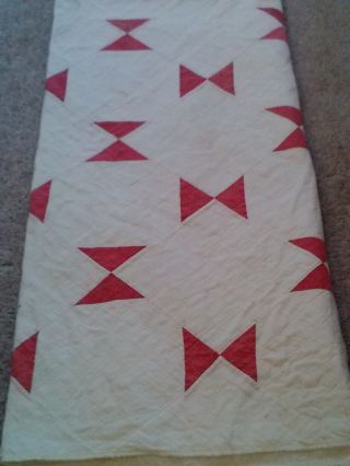 Antique Vintage Hand Made By Amish Red&white Patchwork Quilt Top - Full - Retro