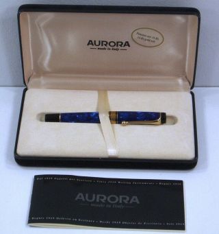 Aurora Optima Blue Auroloide With Gold Plated Trim Fountain Pen 18k Made Italy