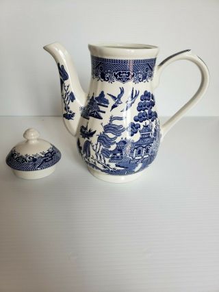 Vintage Blue Willow Churchill England Teapot Transferware Georgian Shape