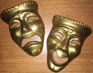 Antique Solid Brass Tragedy & Comedy Theater Masks Happy & Sad Wall Art Decor
