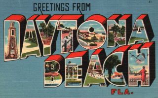 Large Letter Greetings From Daytona Beach,  Fl,  1955 Linen Vintage Postcard G3315