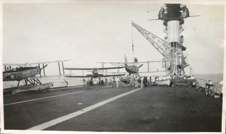 1930s Photograph Sea Planes On Royal Navy Hms Hermes Flight Deck China Sea