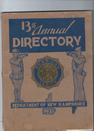 1931 Hampshire American Legion & Auxiliary Directory People - Places - History