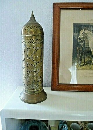 Vintage Pierced Brass Moroccan Style Lantern Candleholder Openwork