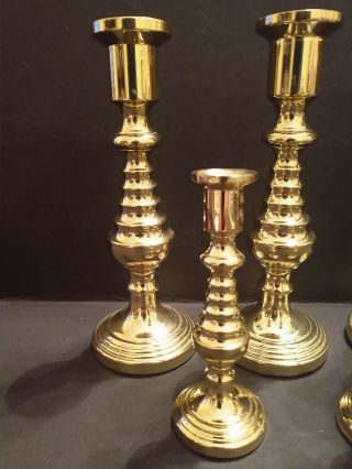 Set of 5 Baldwin Polished Brass Beehive Design Candlesticks,  7.  5 
