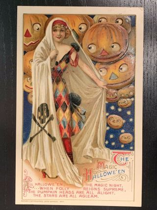 1910s Rare Winsch Schmucker Halloween Postcard - The Magic Halloween - Posted