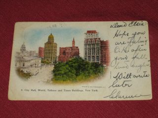 1904 City Hall,  World - Tribune & Times Bldgs. ,  York Postcard 2 Posted Vg