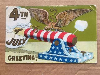 Vintage Patriotic/4th Of July Postcard - Canon & Eagle