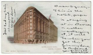 Denver,  Colorado,  Private Mailing Card,  A View Of The Brown Palace Hotel,  1902