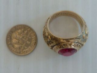 1940 ST.  JOSEPH ' S COLLEGE 10K GOLD CLASS RING,  RED STONE,  COLLEGE SYMBOLS ON SIDE 2