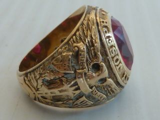 1940 ST.  JOSEPH ' S COLLEGE 10K GOLD CLASS RING,  RED STONE,  COLLEGE SYMBOLS ON SIDE 3